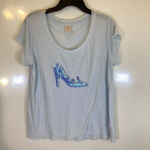 LC Lauren Conrad Disney Cinderella Blue Sequins Slipper T-shirt Women's M